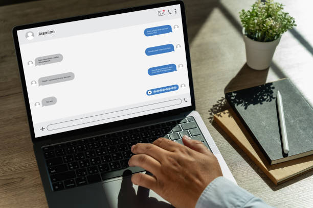 istock Man chatting on mobile phone chat message chatting in the global Internet network via messengers 1916627761