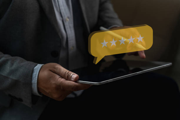 istock man customer feedback service rating satisfaction hand pressing rating feedback icon Service Experiences on an Online Application 1916627772