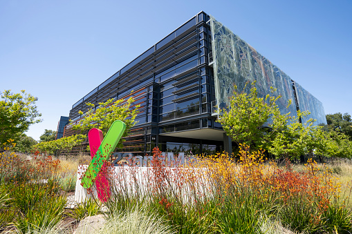 Sunnyvale, CA, USA - May 4, 2022: Exterior view of 23andMe's headquarters in Sunnyvale, California. 23andMe offers DNA testing with comprehensive ancestry breakdown and personalized health insights.