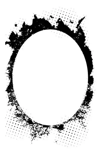Vector illustration of black and white frame, a black and white circle with a grunge effect photo frame with halftone dot ,