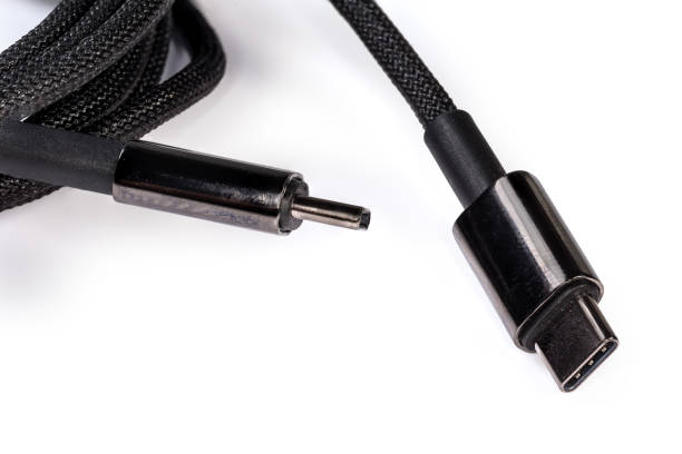 istock Plugs USB Type-C at the edges of braided cable 1916648077