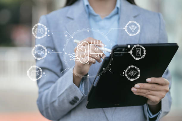 istock Digital transformation technology strategy, Person using laptop, tablet and smartphone with of things. transformation of ideas and the adoption. 1916661282