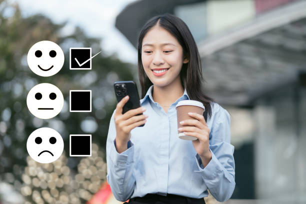 User give rating to service experience on online application smartphone.
