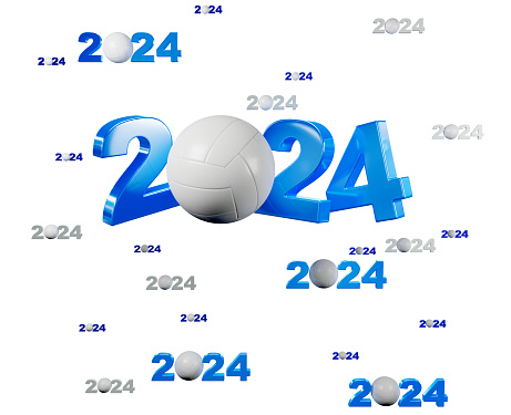 Many Volleyball 2024 Designs with many Balls on a White Background