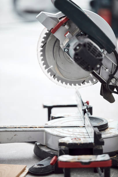 istock Circular saw for cutting laminate hardwood floor. 1916697248