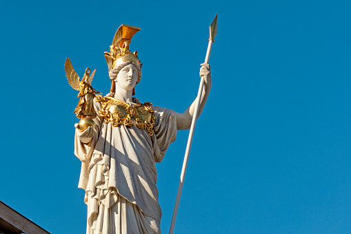 Parliament Building with Pallas Athenastatue in Vienna, Austria. Greek style. federal legislature of the Austrian Republic.