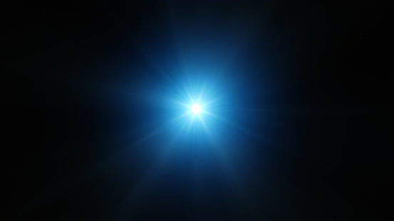 Blue lens flare overlay on black background design element