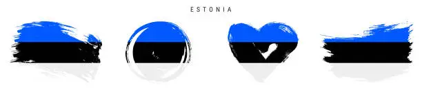 Vector illustration of Estonia hand drawn grunge style flag icon set. Free brush stroke flat vector illustration isolated on white