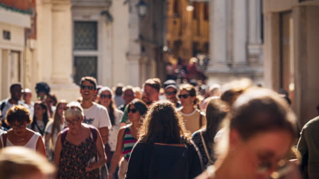 Time Lapse of Crowded people tourist walking and shopping in city of Venice at the sunny time, Italy