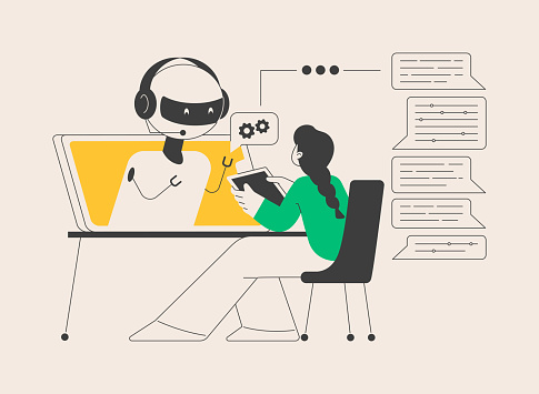 Chatbot customer service abstract concept vector illustration. Customer service bot, AI in retail, e-commerce chatbot, self-service experience, online client support, web chat abstract metaphor.