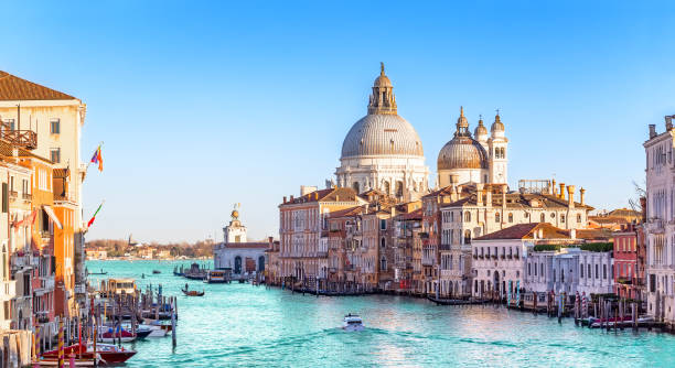 Beautiful view of Grand Canal and Basilica Santa Maria della Salute in Venice, Italy. stock photo