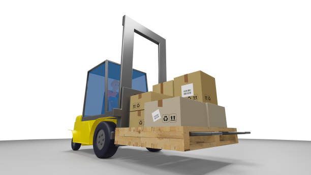 istock Forklift Operator use forklift to lift and move packages from one place to another. 3d render. 1916756387