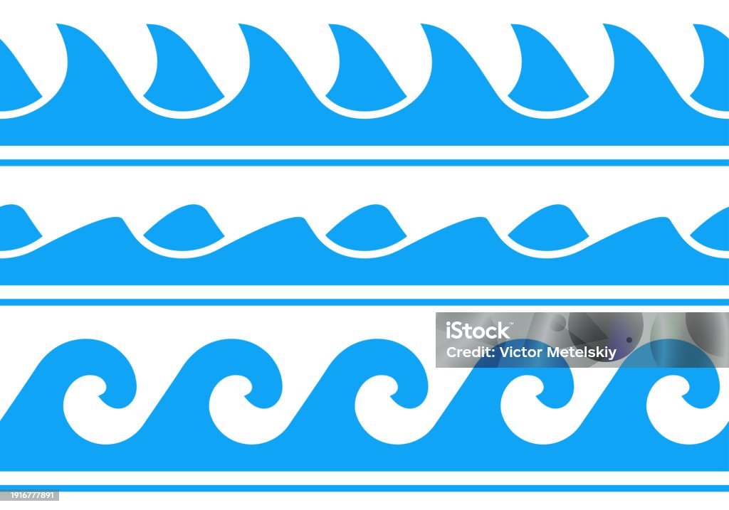 Water Wave Line Pattern Water Wave Set Seamless Line Waves Pattern Sea Ocean Symbol Vector ...