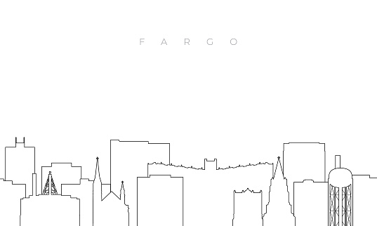 Outline Fargo skyline. Trendy template with Fargo North Dakota buildings and landmarks in line style. Stock vector design.