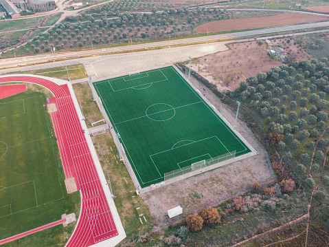 Artificial grass football field background Football field surface - midfield
