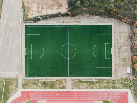A soccer field as seen from above