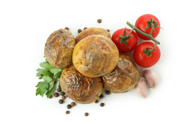 Tasty baked potato isolated on white background.