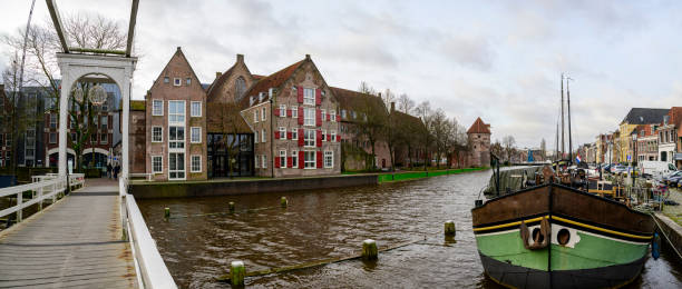 istock Zwolle Torbeckegracht panoramic view with high water level 1916829125