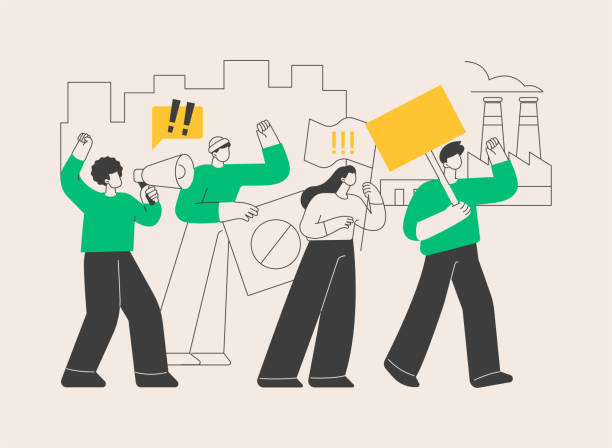 Strike action abstract concept vector illustration. Strike action abstract concept vector illustration. Anti globalism action, labor union movement strike, employees stop working, industry blockage, stoppage, salary dispute abstract metaphor. strike protest action stock illustrations