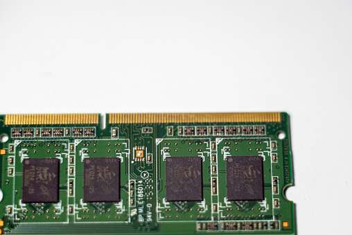 Details of computer memory computer RAM, system, main memory, random access memory, internal memory, onboard, computer detail, closeup.