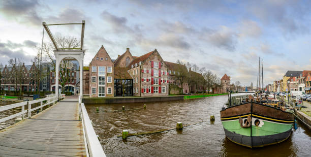 istock Zwolle Torbeckegracht panoramic view with high water level 1916836162