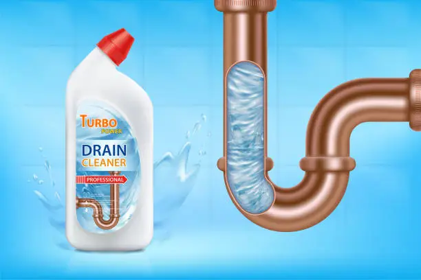 Vector illustration of Plastic bottle with drain cleaner.