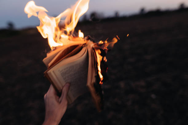 istock Burning Knowledge: Hand Holding a Book Engulfed in Flames 1916842511