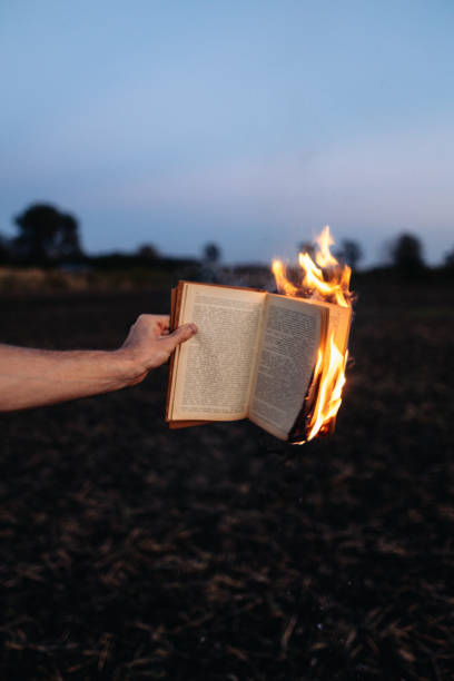 istock Burning Knowledge: Hand Holding a Book Engulfed in Flames 1916843588