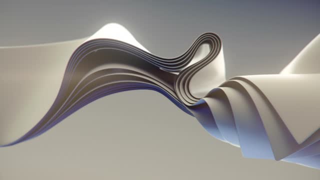 Smooth, slow wave 3d rendering digital animation of white fabric stripes in the wind. Modern background 4K