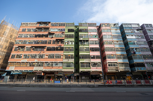 Hong Kong - January 8, 2024 : Residential buildings in To Kwa Wan, Kowloon, Hong Kong.