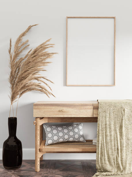istock Mockup poster frame, scandinavian farmhouse room interior ,close up, background, 3d rendering 1916957222
