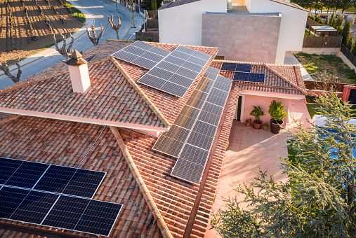 Spanish Family house with solar panel on the roof