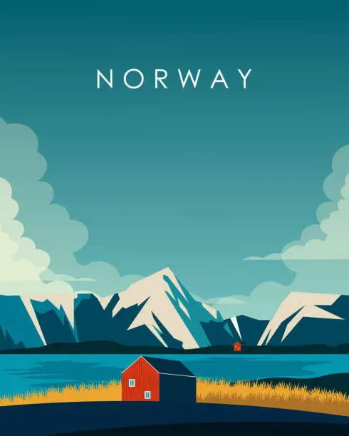 Vector illustration of Norway postcard, banner, poster