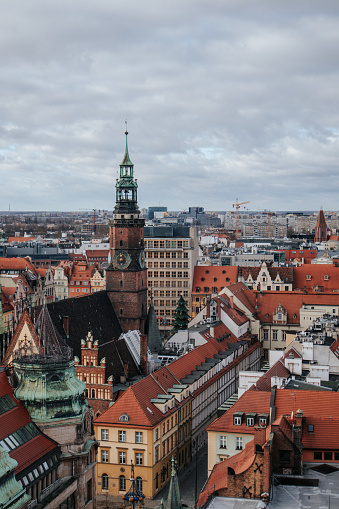 view from above of the buildings of Wroclaw Square in cloudy weather