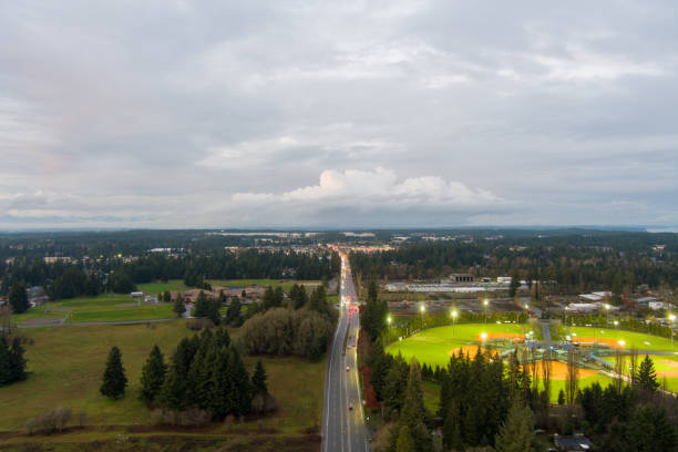 Lacey, Washington at sunset in December
