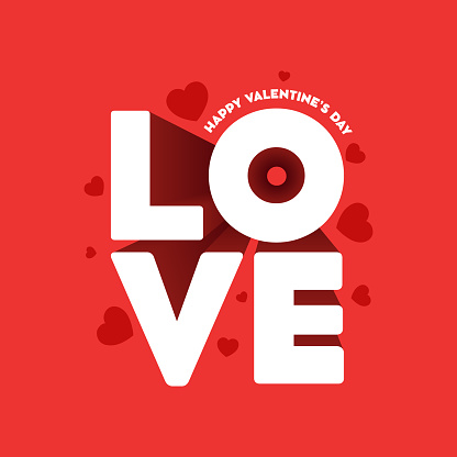 Love editable text for celebrating happy valentine's Day on 14 February. Valentine's Day template, greeting card, poster, banner with heart shapes on red color background. Love vector illustration.