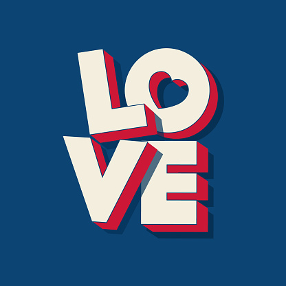 3D Love text in retro style typography vector illustration. Trendy typography vector illustration for celebrate Happy Valentine's Day. Short phrase for valentines t shirt design. Editable text.