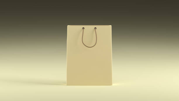 istock Empty paper beige bag with handles on a beige background. 1917025534