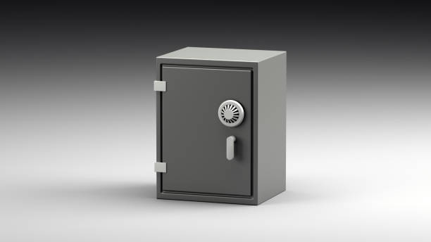 istock Gray closed metal safe on a gray background. 1917025788