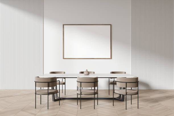 istock White home living room interior with table and chairs. Mockup frame 1917029378
