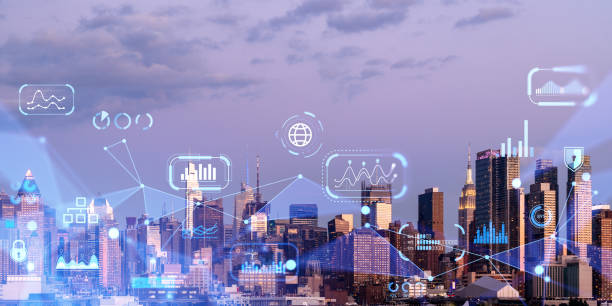 istock Smart city panorama with network hologram 1917029640