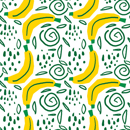 Banana hand drawn seamless pattern