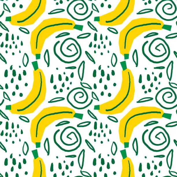 Vector illustration of Banana hand drawn seamless pattern