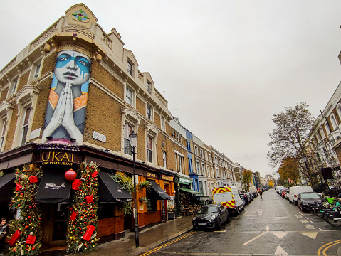 Traditional buildings at portobello market of london england UK