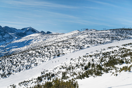 Beautiful Winter Mountain Landscape with Ski Slope .Borovets Resort ,Rila Mountain ,Bulgaria