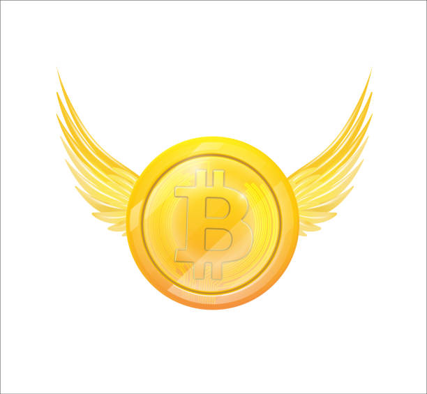istock Flying golden coin bitcoin with golden wings isolated on a white. 3D Vector 1917055144