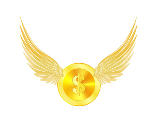 istock Flying golden coin with golden wings isolated on a white. 3D Vector 1917055175