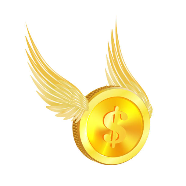 istock Flying golden coin with golden wings isolated on a white. 3D Vector 1917055211