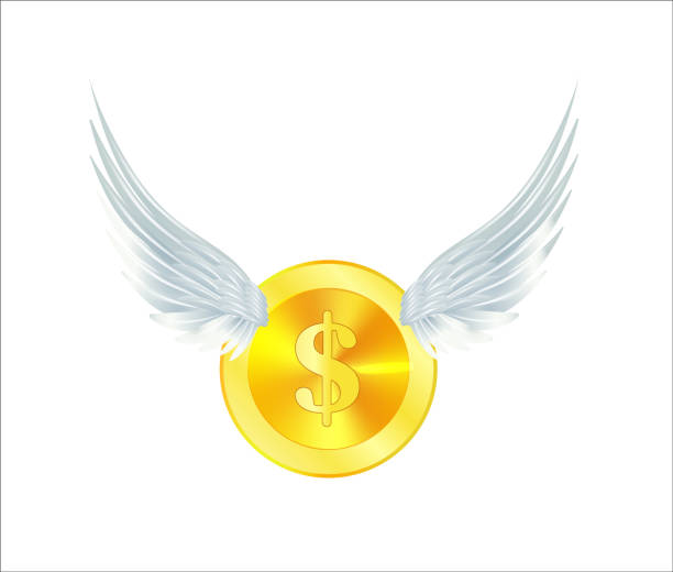 istock Flying golden coin with wings isolated on a white. 3D Vector 1917056924