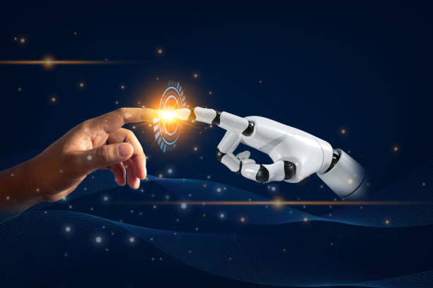 istock Future humans and robots, AI, metaverse communication technology, finger 1917059240